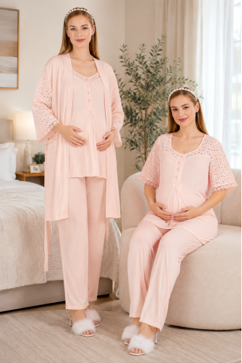 Lohusa Hamile Pudra Pijama Takımı Sabahlık 33006